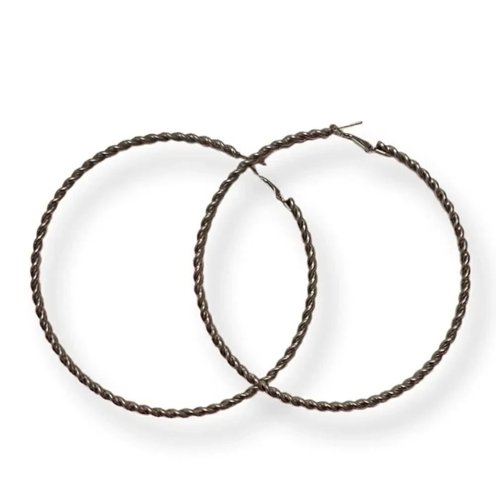 XL Silver Tone Twist Hoop Earrings NWOT